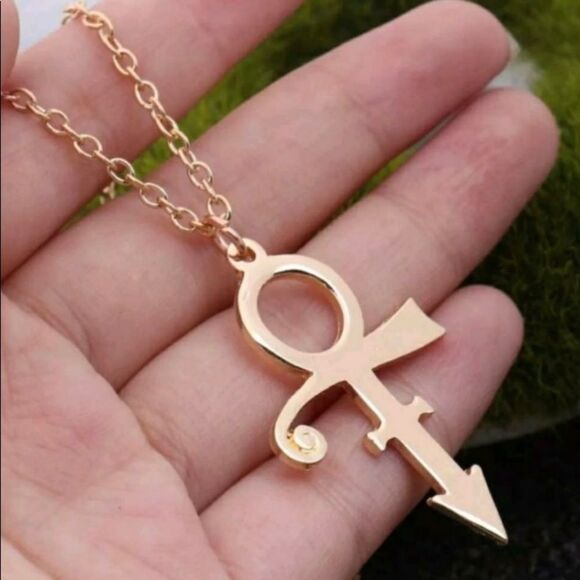 Prince Symbol Pendant W/ Chain, Goldtone Necklace, Love Symbol Charm Purple Rain - Picture 1 of 1